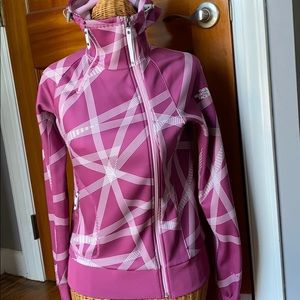 The North Face feece hoodie pink and white